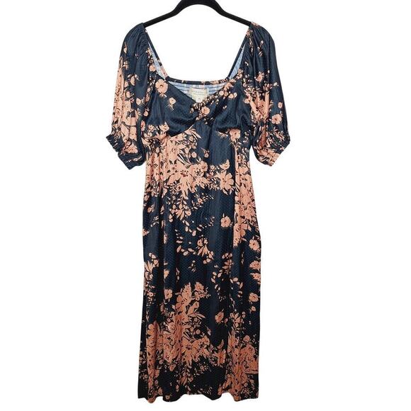 Saltwater LUXE Alyvia Midi Dress M Dark Ivy Floral Cottage Boho Smocked Puff - Picture 3 of 14